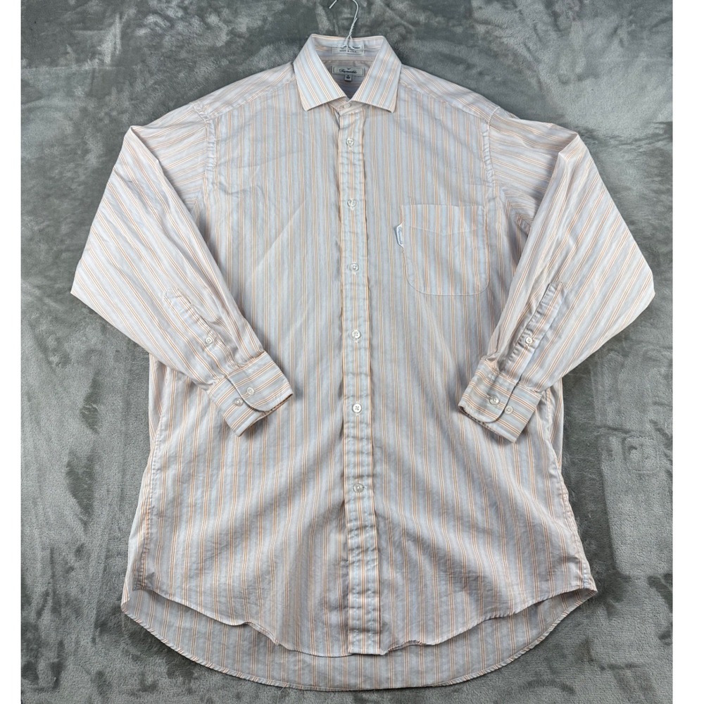 Faconnable Shirt Mens 16R Striped Blue Orange Button-down USA Made EUC